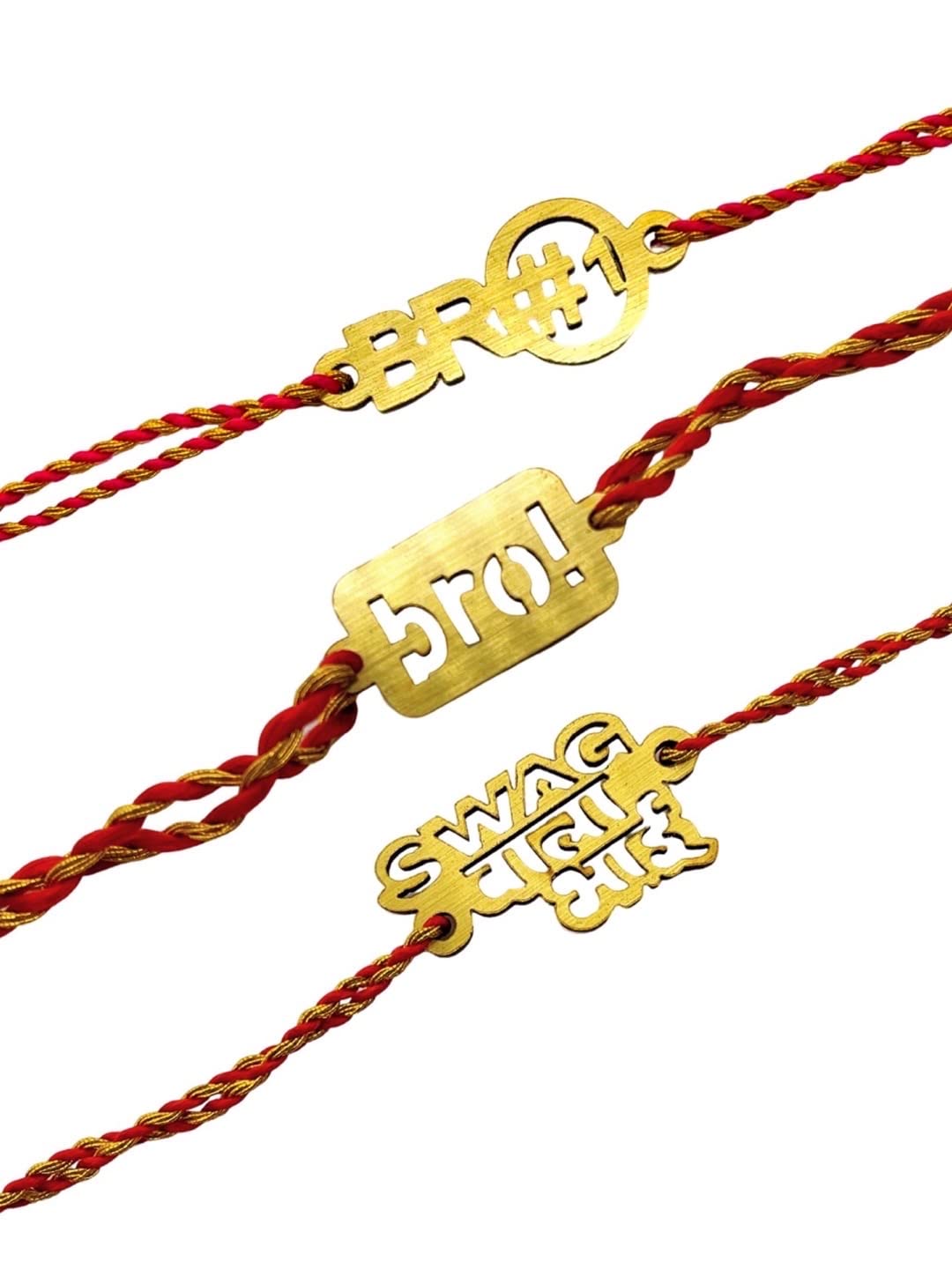 (COMBO of 3) Latest Rakhi Design with Funky Slogan bro!/Swag Wala Bhai/BRO#1 Multicoloured Mauli Raksha Bandhan, Medium, No Gemstone