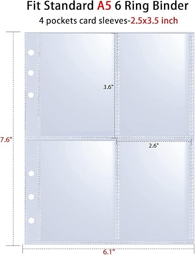 Miniatura 5 de Paquete de 30 fundas de 240 bolsillos, 6 anillos A5, fundas para tarjetas de intercambio de 2.5 x 3.5 pulgadas, protector de página de 4 bolsillos