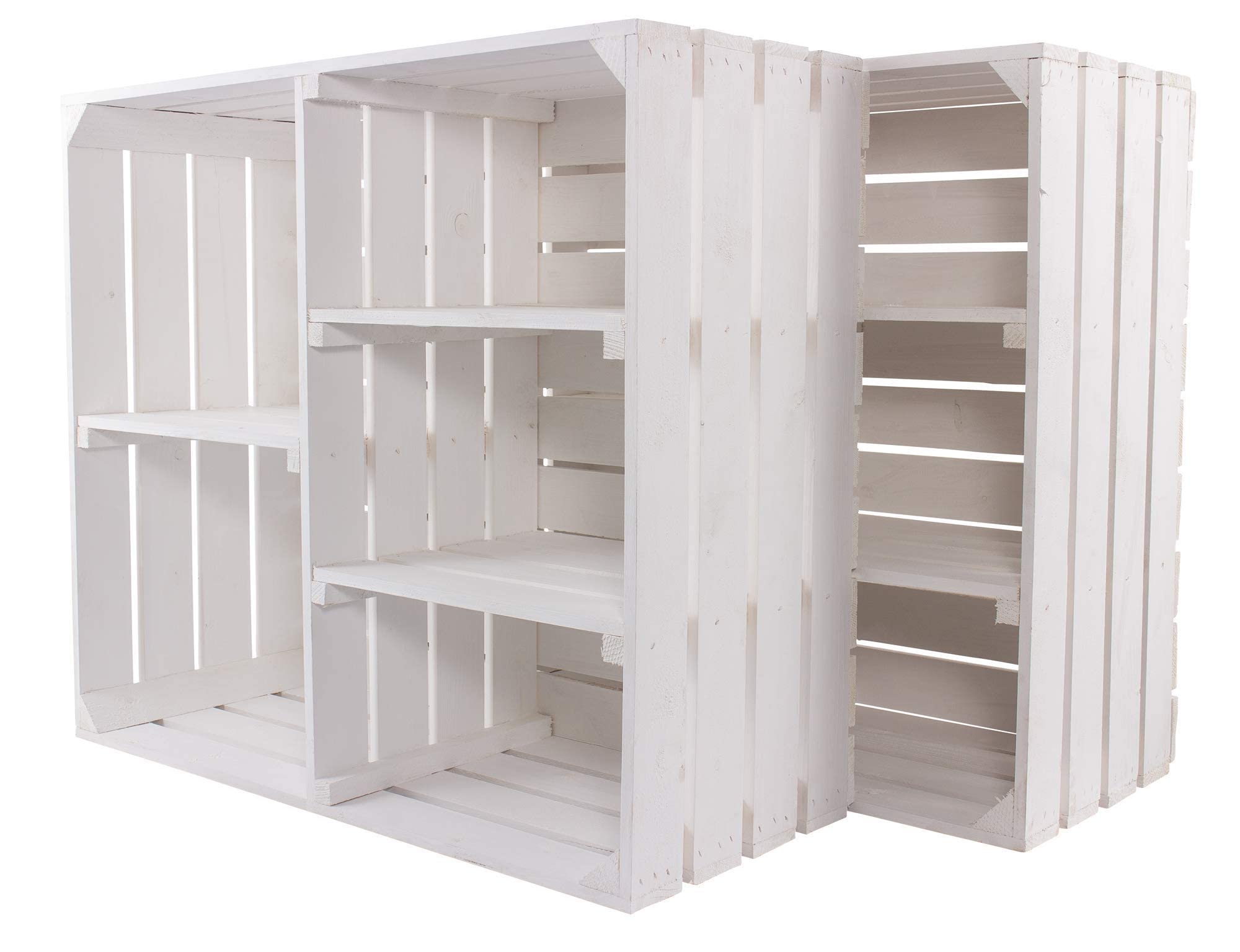 Juego de 2 – Shabby Chic madera armario en blanco – 5 estantes – Fruta (Caja de madera caja de caja de almacenamiento de madera botellero como – Zapatero Estante con libros – Armario ropero 77 x 68 x)