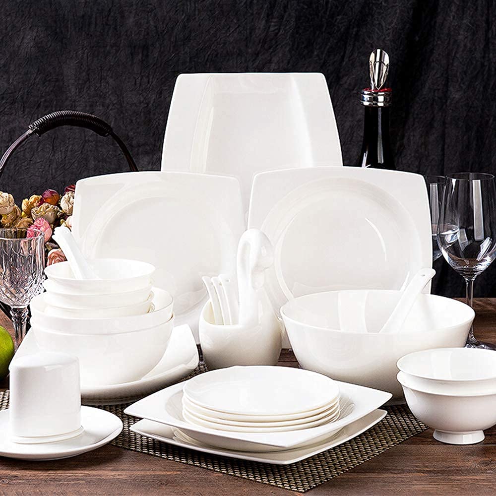 Amazon.com | 28-Piece Pure White Porcelain Dinnerware Set,Bone