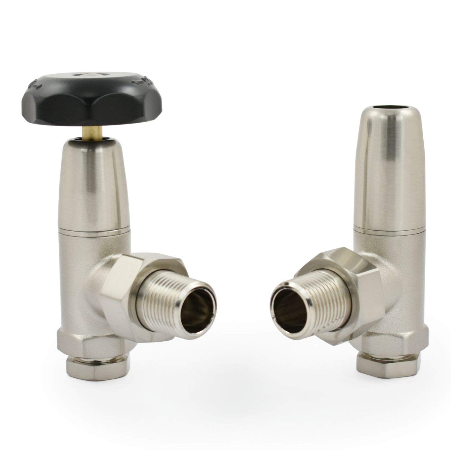 Hot Flow Satin Nickel | Maris Old School Traditional Radiator Valves - 1/2 Inch - Manual Pair (Satin Nickel)