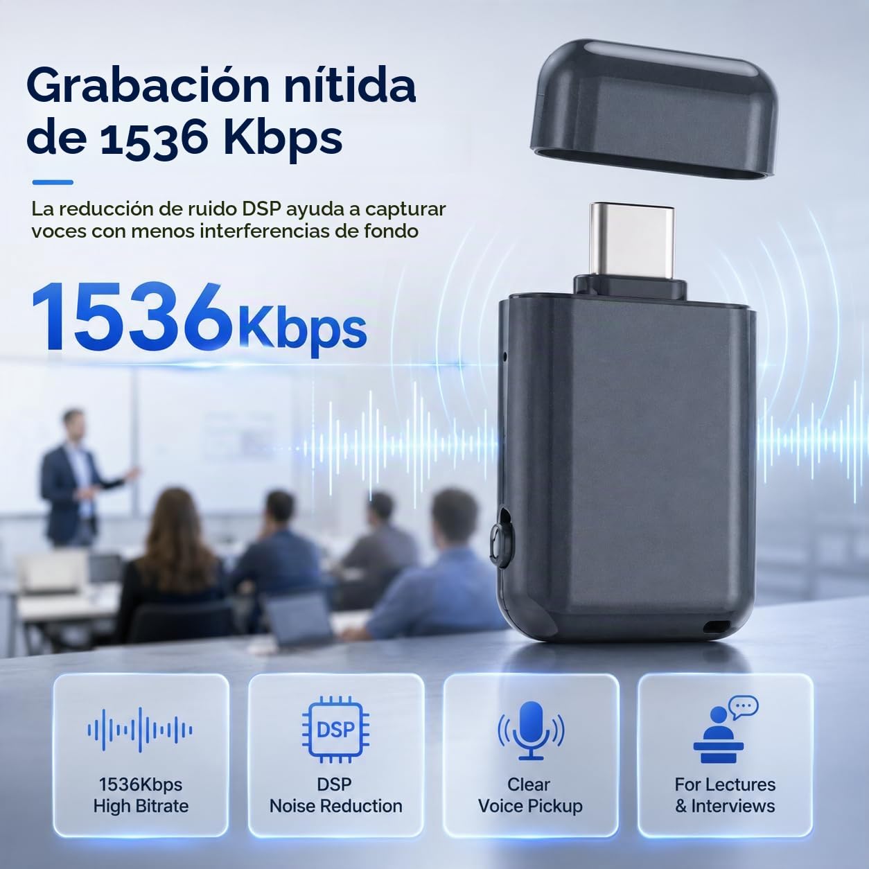 Mini Grabadora de Voz - Grabadora de Voz de 64 GB 1536 Kbps con Grabación One-Touch, Grabadora de Voz Espía Discreta para Reuniones, Cursos