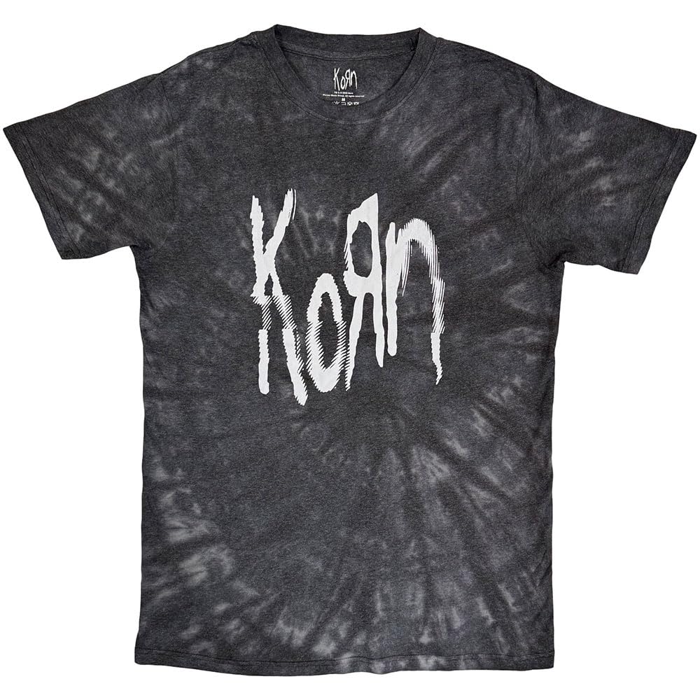 Rock Off Officially Licensed Products Men's Black Korn Spider Glitch Band Logo Dye Wash T Shirt M