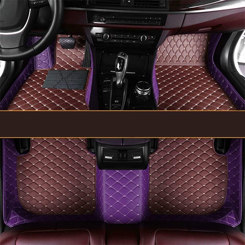 Custom All-Weather Protection Leather Car Floor Mats for Cars Sedan SUV Sports Car Waterproof Floor Mat (Brown&Purple)