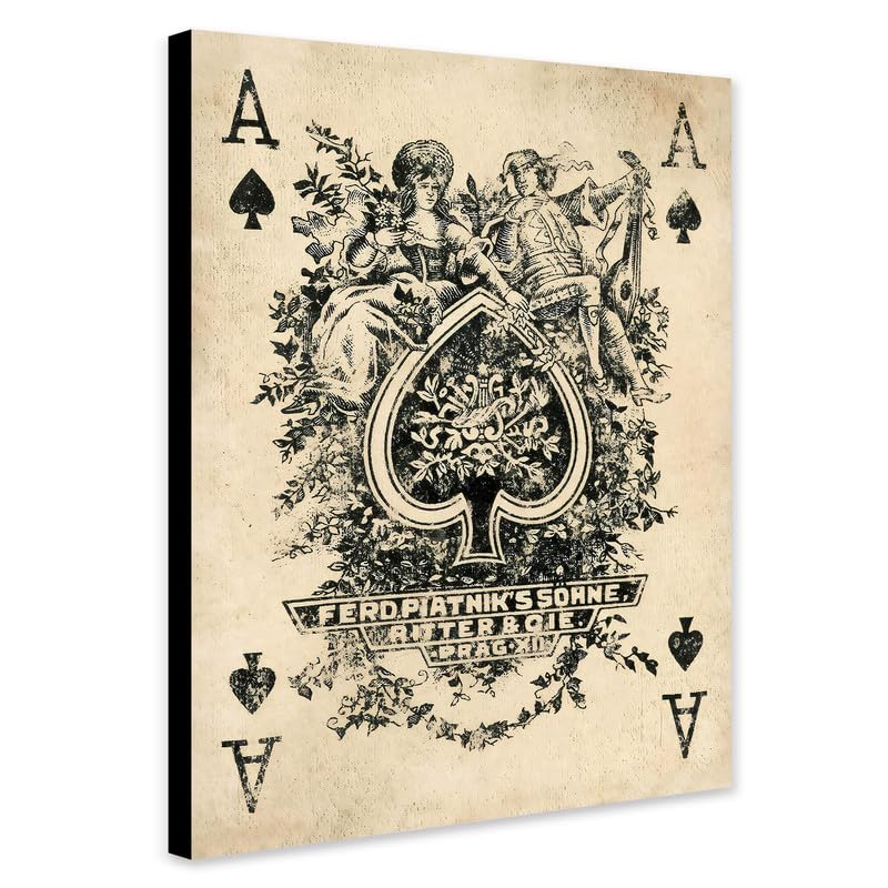 Ace Of Spades Vintage Playing Card Wall Art - Wrapped Framed Canvas Wall Art (A2 [24 x 16 inch / 61 x 41 cm])