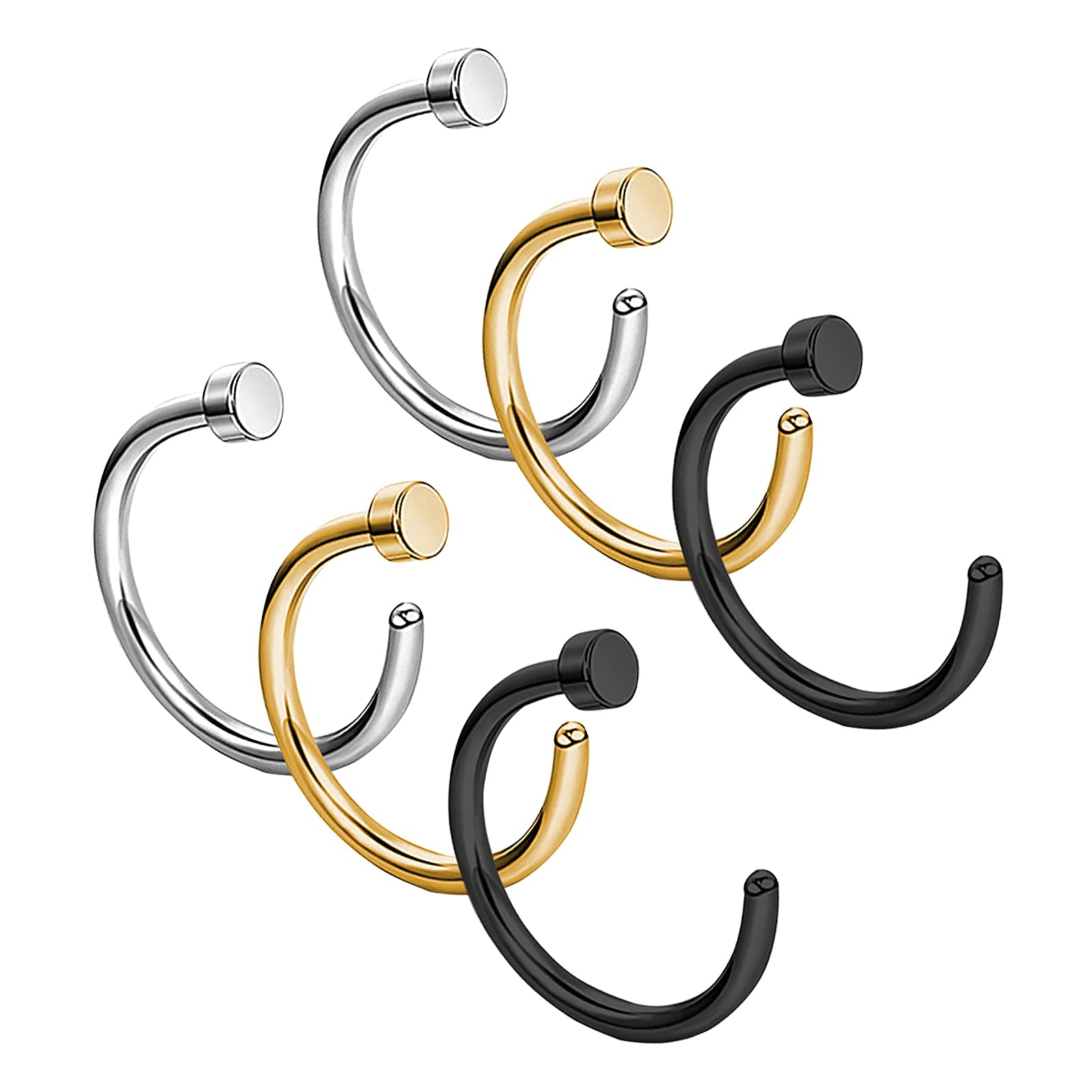 LEEQPiercing de joyería de cuerpo de perno de nariz de aro de anillo de nariz de acero inoxidable, 6 piezas