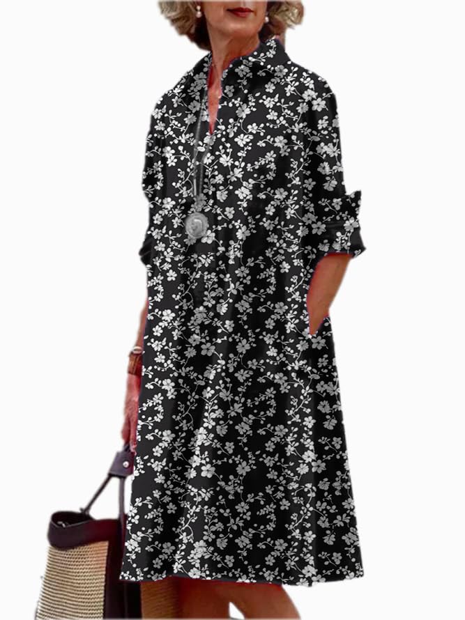 Shirt Dress for Women Floral Plus Size Long Sleeve Collared Button Down 2025 Summer Casual Midi Tunic Tshirt