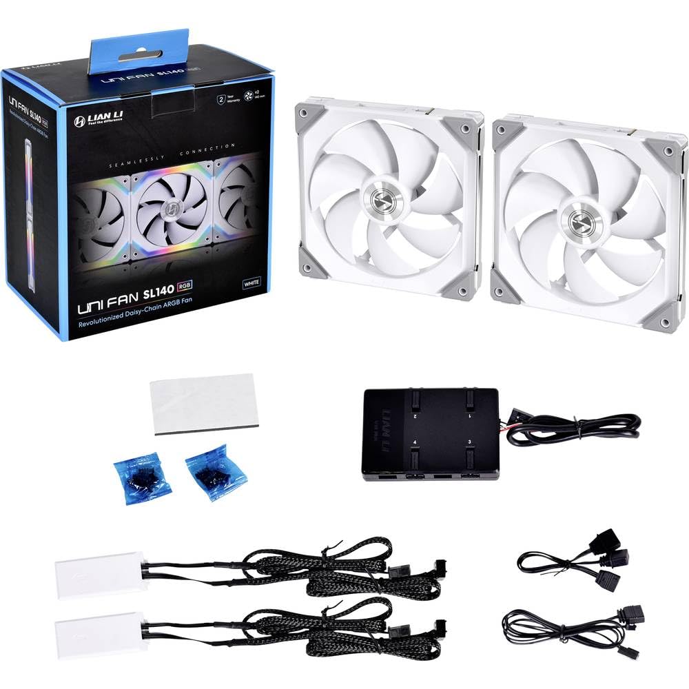 Lian Li UNI FAN SL140 RGB PWM ventiladores, paquete doble, blanco - 140 mm