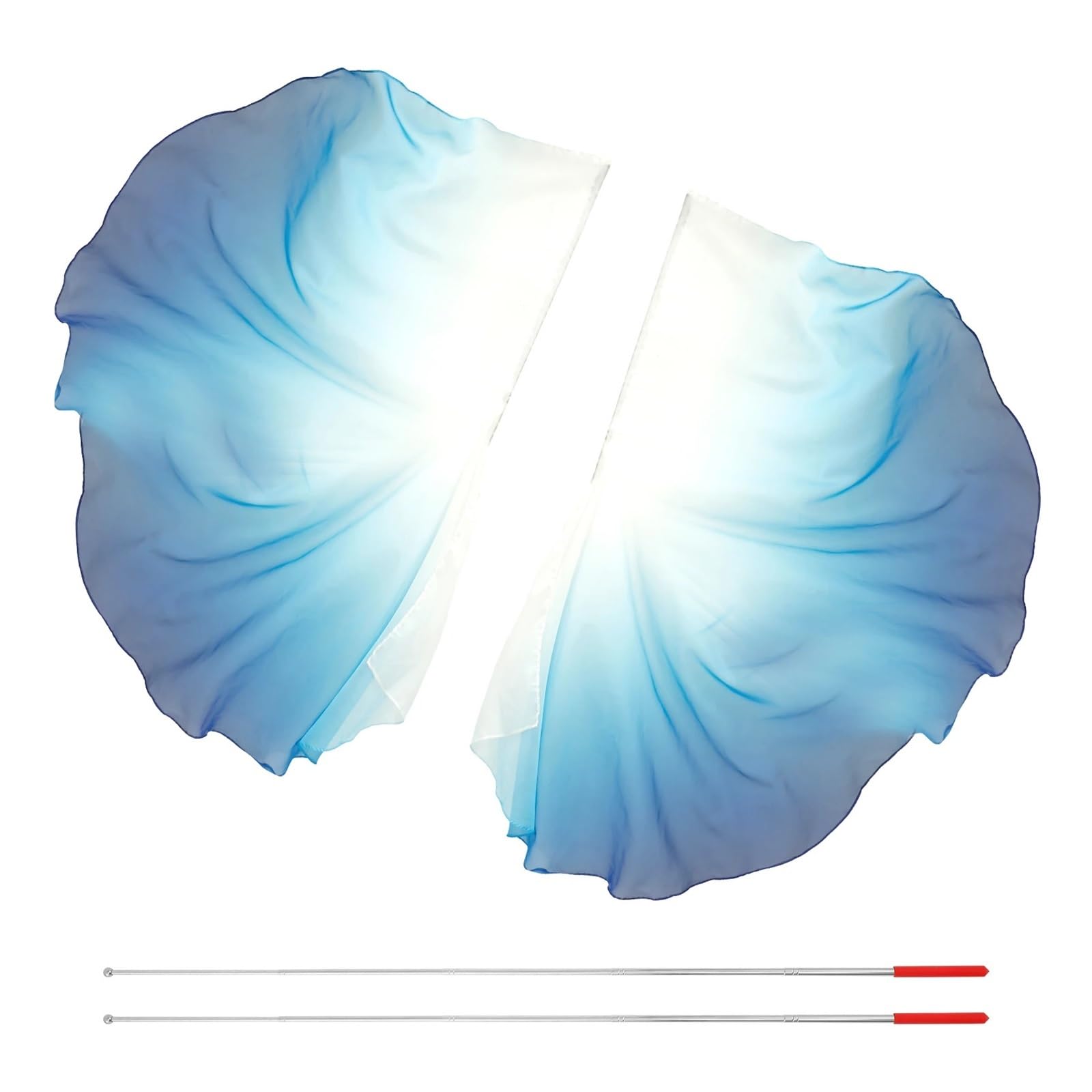 AOEGBY Dance Worship Flags Dance Worship Flag, 2PCS Praise Dance Flags with Telescopic Pole, Half Circle Belly Dance Silk Veils,Silk Wing Outdoor Flags Praise Dance Worship Flags(White and blue)