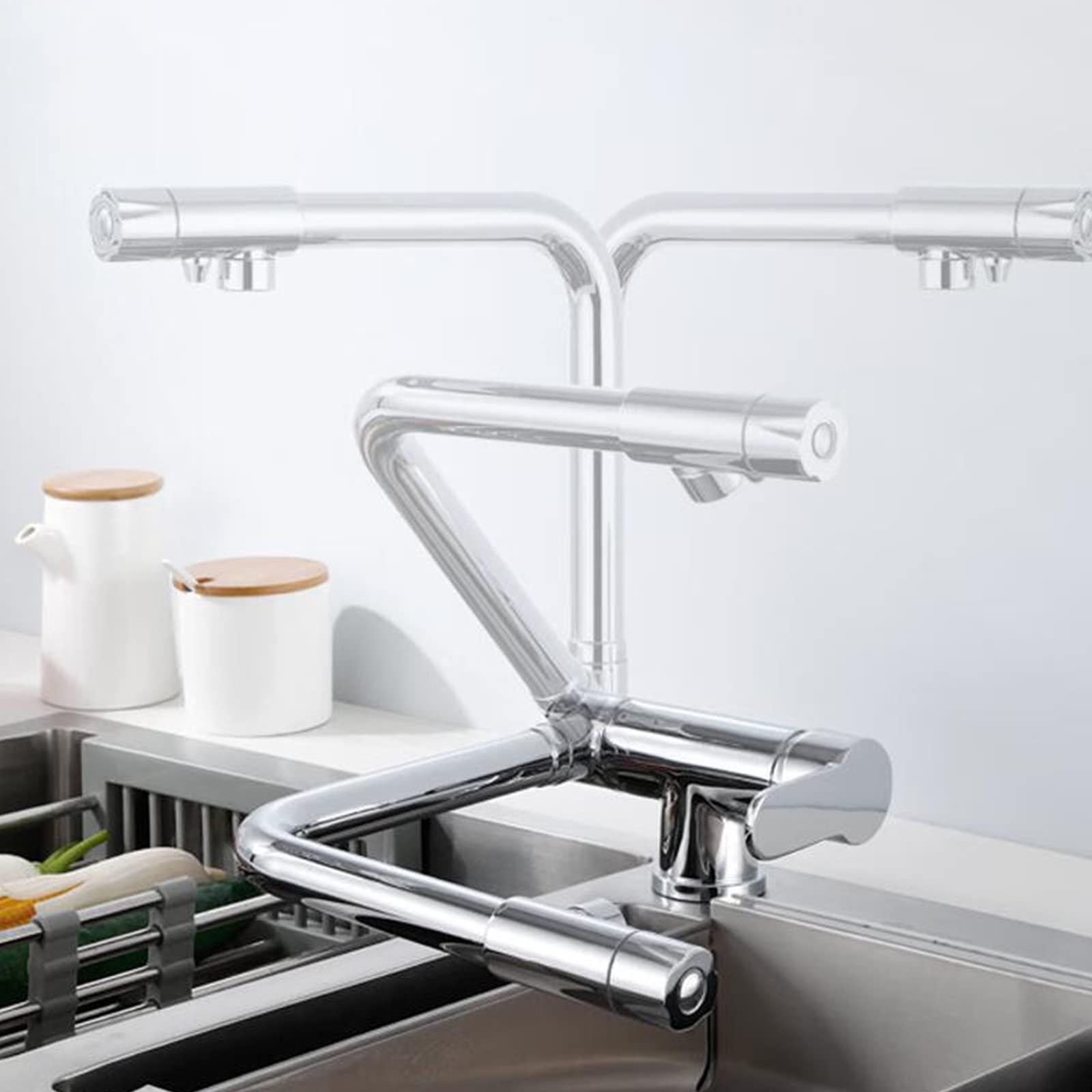 Aycdl Kitchen Faucet 3 Way Folding Kitchen Sink Faucets Brass Kitchen Faucet 360° Swivel Water Filter Faucet-Chrome