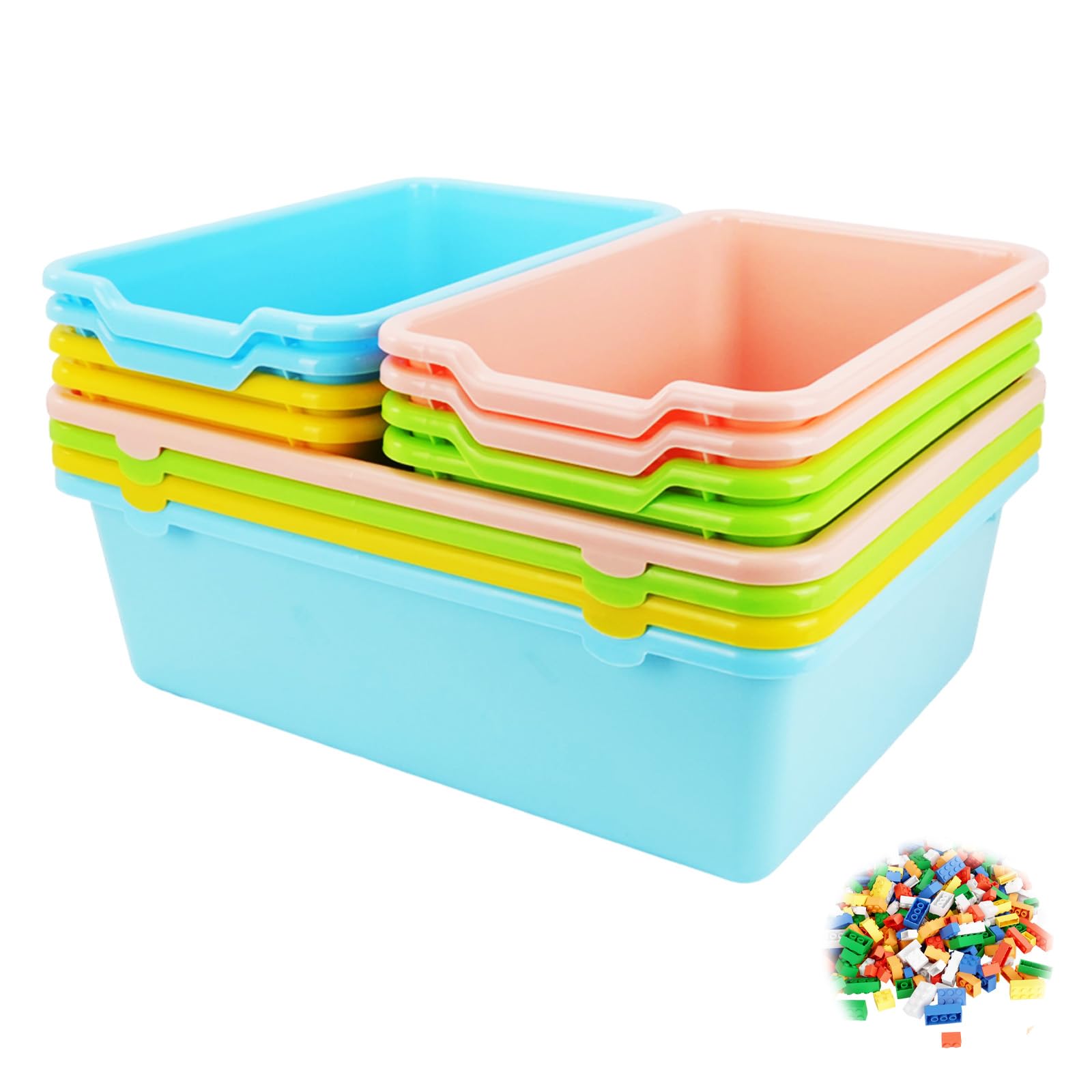 Lot de 12 boîtes de rangement en plastique empilables pour livres, 40 et 30 cm, multifonctions, pour salle de classe, bureau, maison, bibliothèque, chambre d'enfant (4 couleurs)