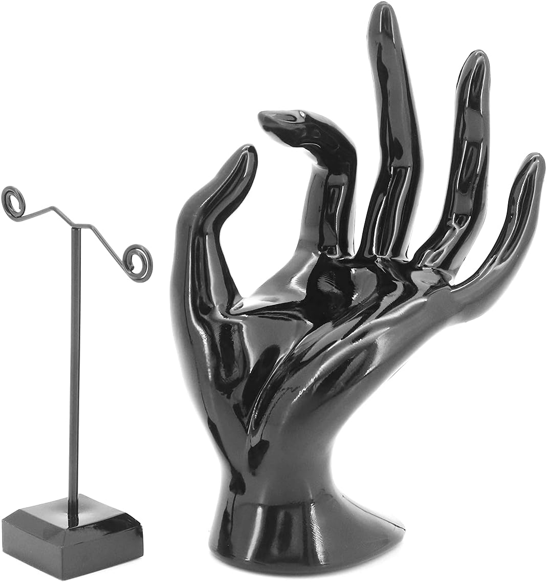 Shawfly Expositor para joyas, modelo OK gesto, expositor de joyas, pendientes, pulseras, anillos, artesanías, expositor, vitrina, plástico (negro)