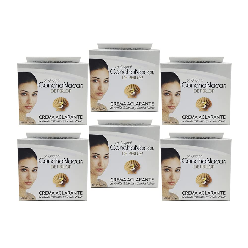 Concha NacarDe Perlop Brightening Mask #3. Facial Lightener and Cleanser. Natural. Skin Exfoliating and Invigorating Cream. 2 Oz / 56 g. Pack of 6