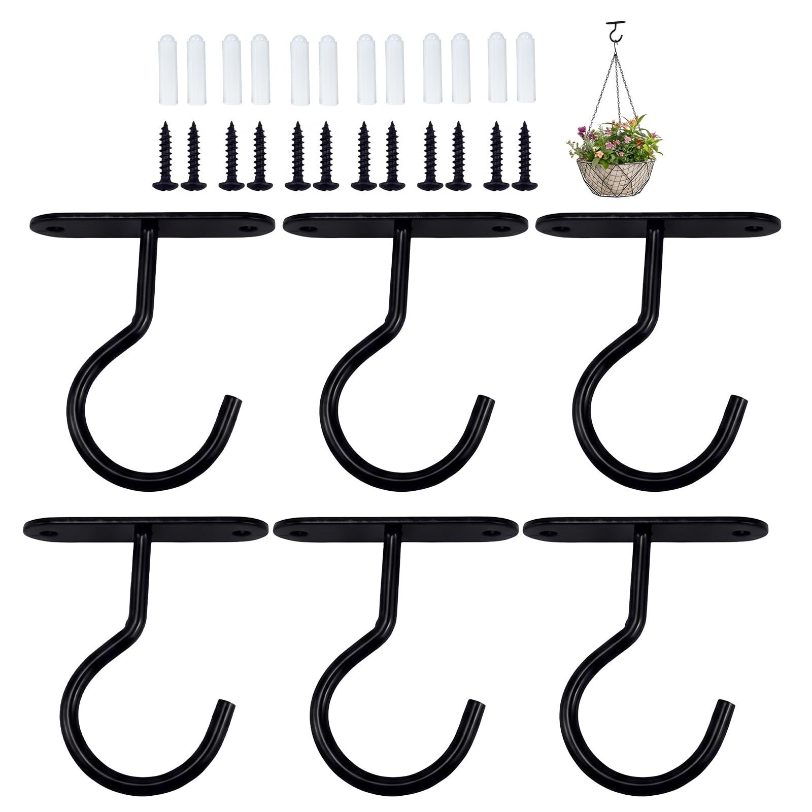 Hounyou 6-Pack Ceiling Hooks for Hanging Plants, Heavy Duty Ceiling Plant Hanger for Planters, Lanterns, Wind Chimes, and Bird Feeders