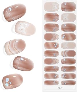 KING HORSE Semi Cured Gel Nail Strips 20pcs Nail Stickers Salon Quality Gel Nail Wraps Long Lasting Semicured Gel Strips Nails Sticker for Women