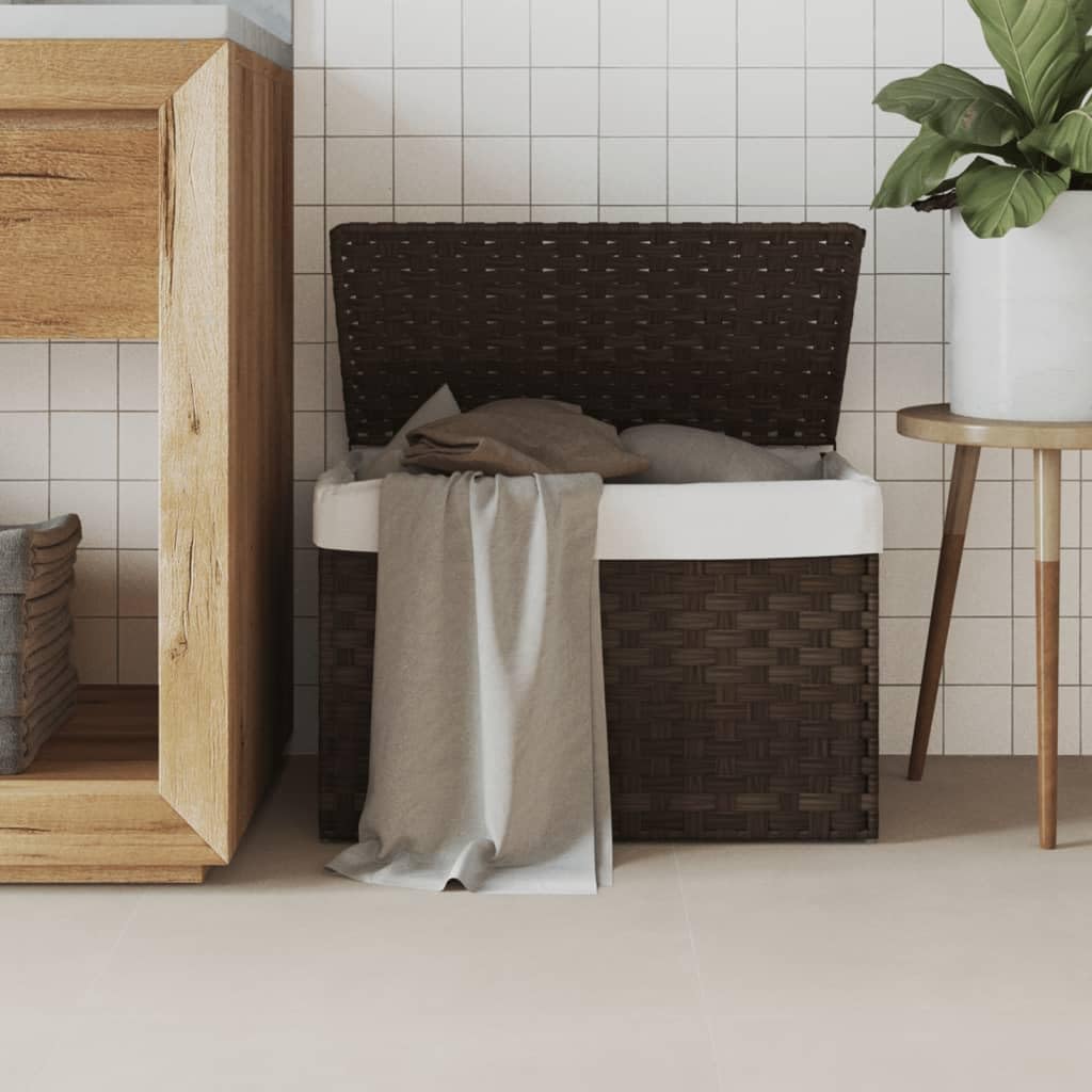 Cesto Biancheria Coperchio Marrone Scuro 55,5x35x34 Polyrattan,Casa e Giardino,Forniture domestiche,Forniture lavanderia,Cesti del bucato-372050