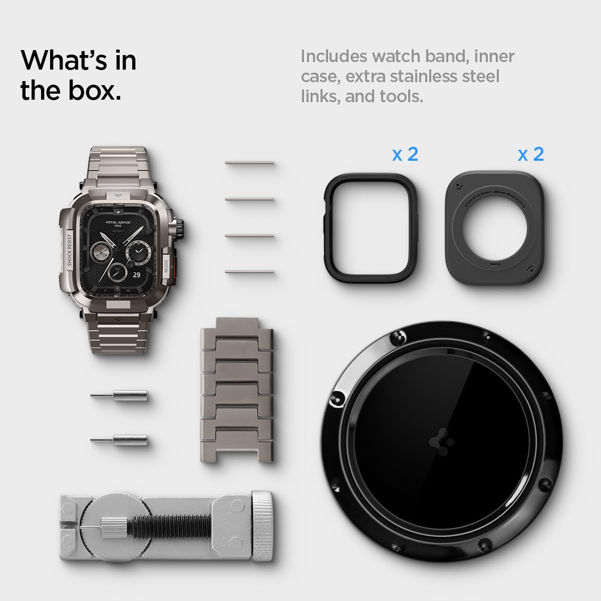 Spigen Metal Armor Pro Designed for Apple Watch Series 9/8/7 45mm Durable Stainless Steel Case with Band - Gunmetal