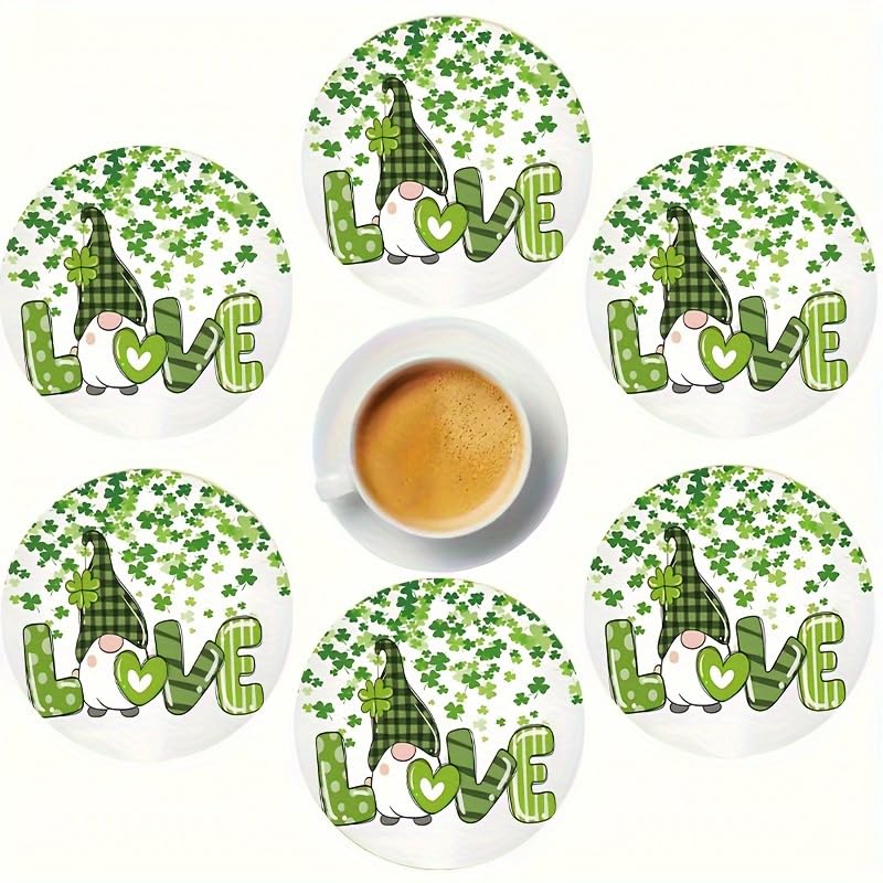 6pcs Green Wooden Drink Coasters, Kitchen Accessories, Home Decor, Suitable for Coffee Table, Apartment, Bar, Thanksgiving, Christmas, Valentine's Day - Festive Tableware Wood Floor-image-1