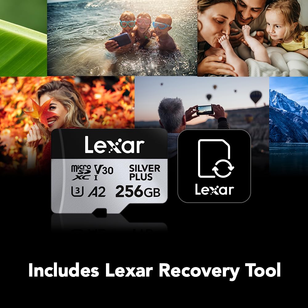 Lexar Tarjeta de Memoria microSDXC Professional Silver Plus de 256 GB con Adaptador SD, UHS-I, C10, U3, V30, Full-HD y Video 4K, hasta 205/150 MB/s de Lectura/Escritura, para videógrafos, Jugadores