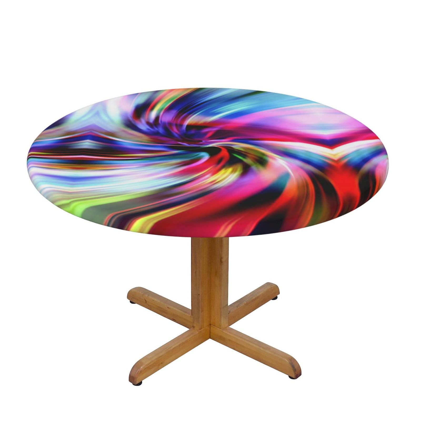 ESNAIUVCD Colorful Tie Dye print Waterproof Round Tablecloth,Outdoor Table Cloth with Elastic Edged, Elastic Tablecloth Wipeable, Garden Table Cloth Suitable for sizes 90cm-140cm