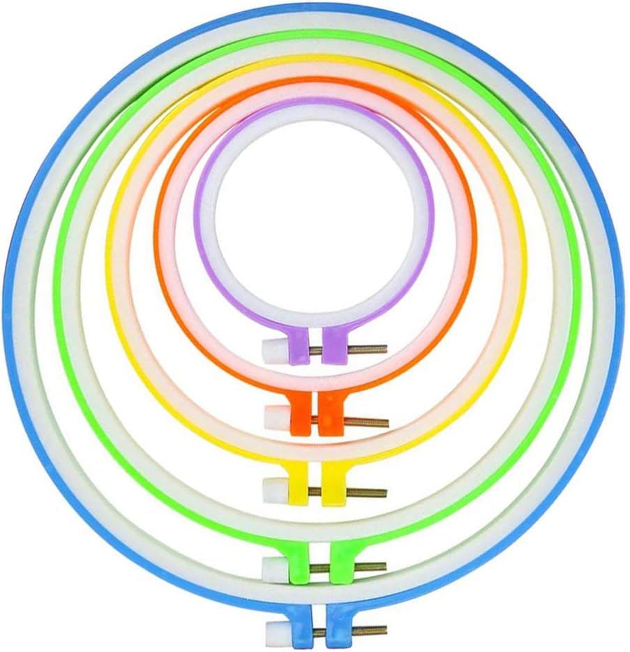 JieGuanG Embroidery Hoops, 5pcs Plastic Cross Stitch Hoops, Assorted Sizes: 3.5/5.2/5.9/7.1/9.8 inch, Easy to Use, Ideal for Beginners, Kids, Crafts & DIY Ornaments