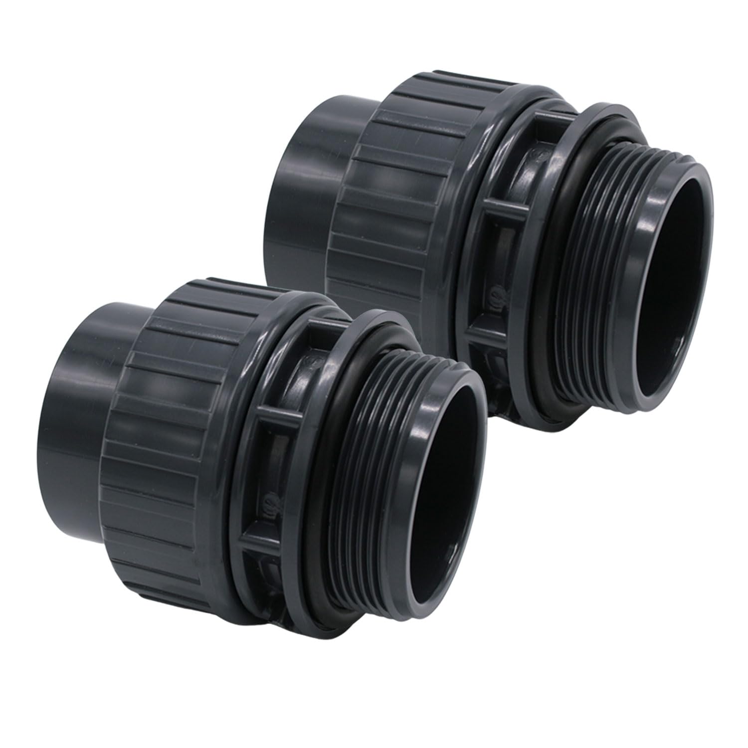 2x PVC Verschraubung 50mm x 1 1/2 Zoll I Klebemuffe x Außengewinde I Lösbare Rohrverbindung mit O-Ring I PVC-U Fitting für Poolverrohrung Pumpen Armaturen und Durchflussmesser I bm163