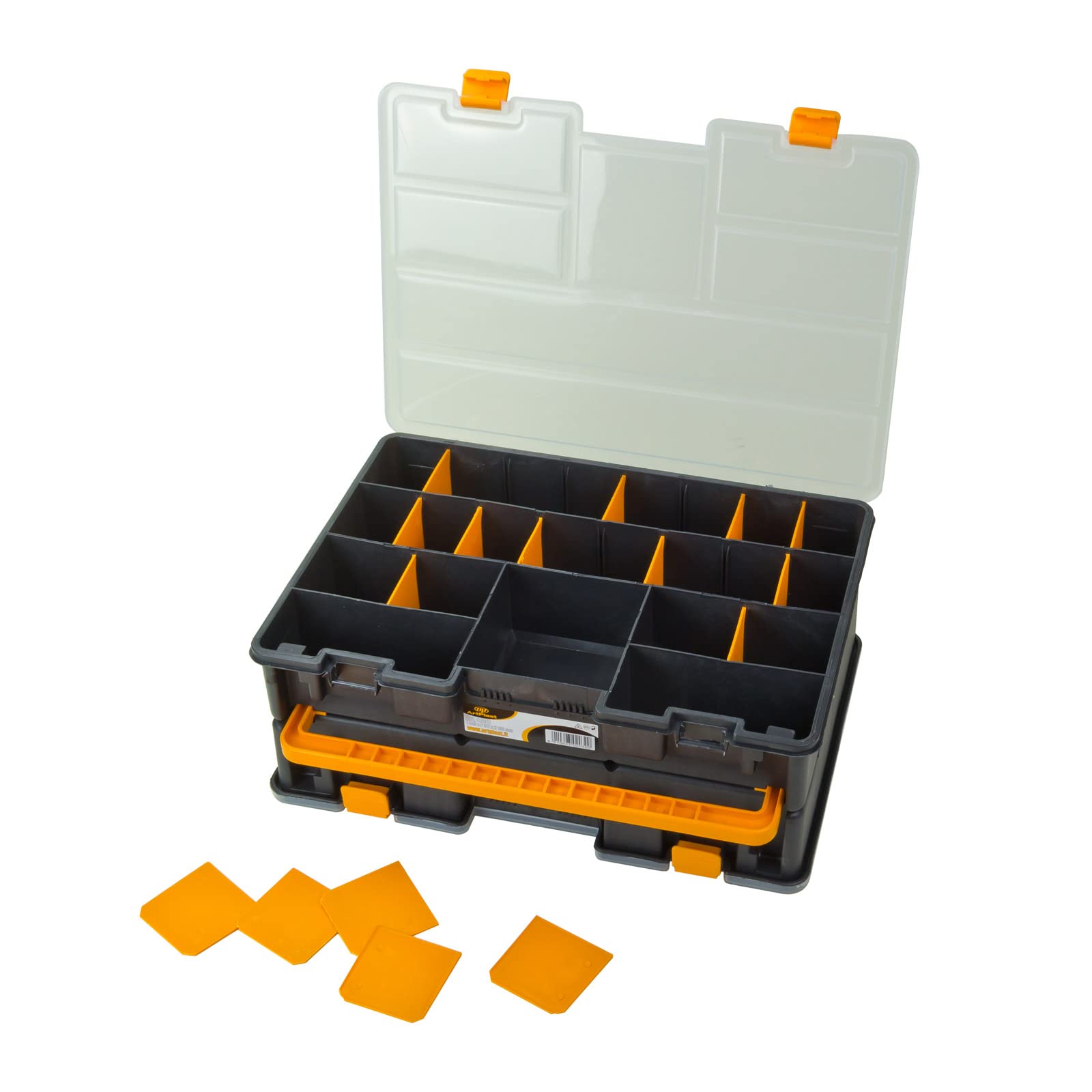 DEMA Sortimentskasten XL – Sortierkasten, Kleinteilemagazin, Sortimentskoffer, Kunststoff, 46 Fächer, doppelt 2in1, robust & vielseitig, ideal für Schrauben, Muttern, Werkstatt, Basteln & Hobby