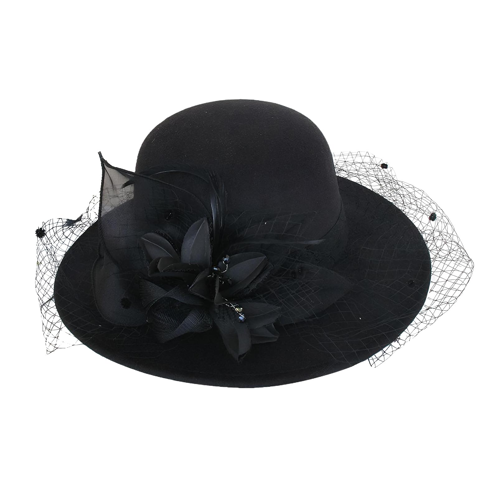 YJZQ Femmes Chapeau Melon en Feutre élégant Chapeau Cloche à Fleur Voile Bonnet Charleston année 20 Couvre-Chef Style Vintage 56-58CM