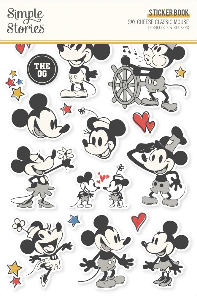 Sticker Book Simple Stories Say Cheese Classic Mouse avec 12 planches d'autocollants