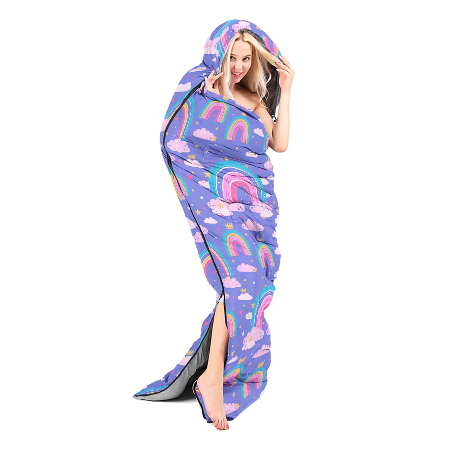 AILONEN Saco de dormir de camping con escamas de sirena para adultos y adolescentes, ligero e impermeable, 3 estaciones de clima cálido y fresco, bolsas portátiles para viajes, al aire libre