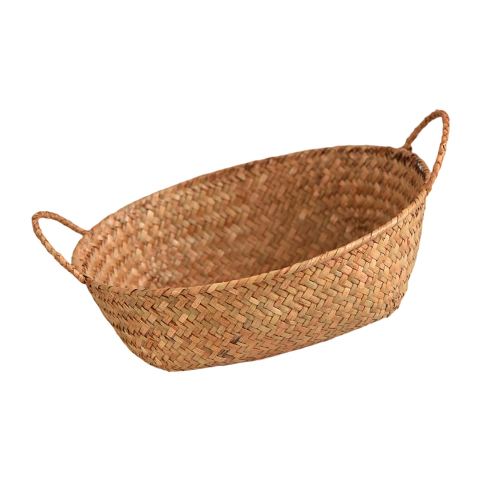 Handwoven Seaweed Basket Breathable Designs Double Grip Household Organizers for Daily Use Double Handle Basket