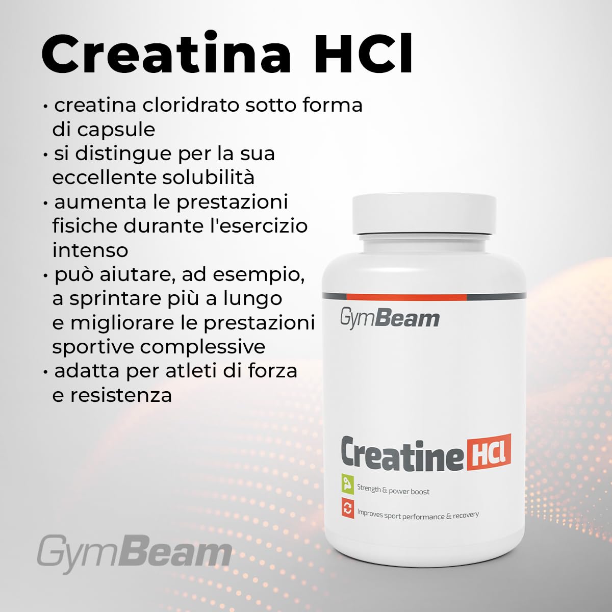 GymBeam Creatina Capsule HCL, Creatina Cloridrato, Eccellente Praticitá, Aumenta Le Prestazioni Fisiche, Adatta per Atleti di Forza e Resistenza, Migliora Prestazioni Sportive, Formato in Capsula