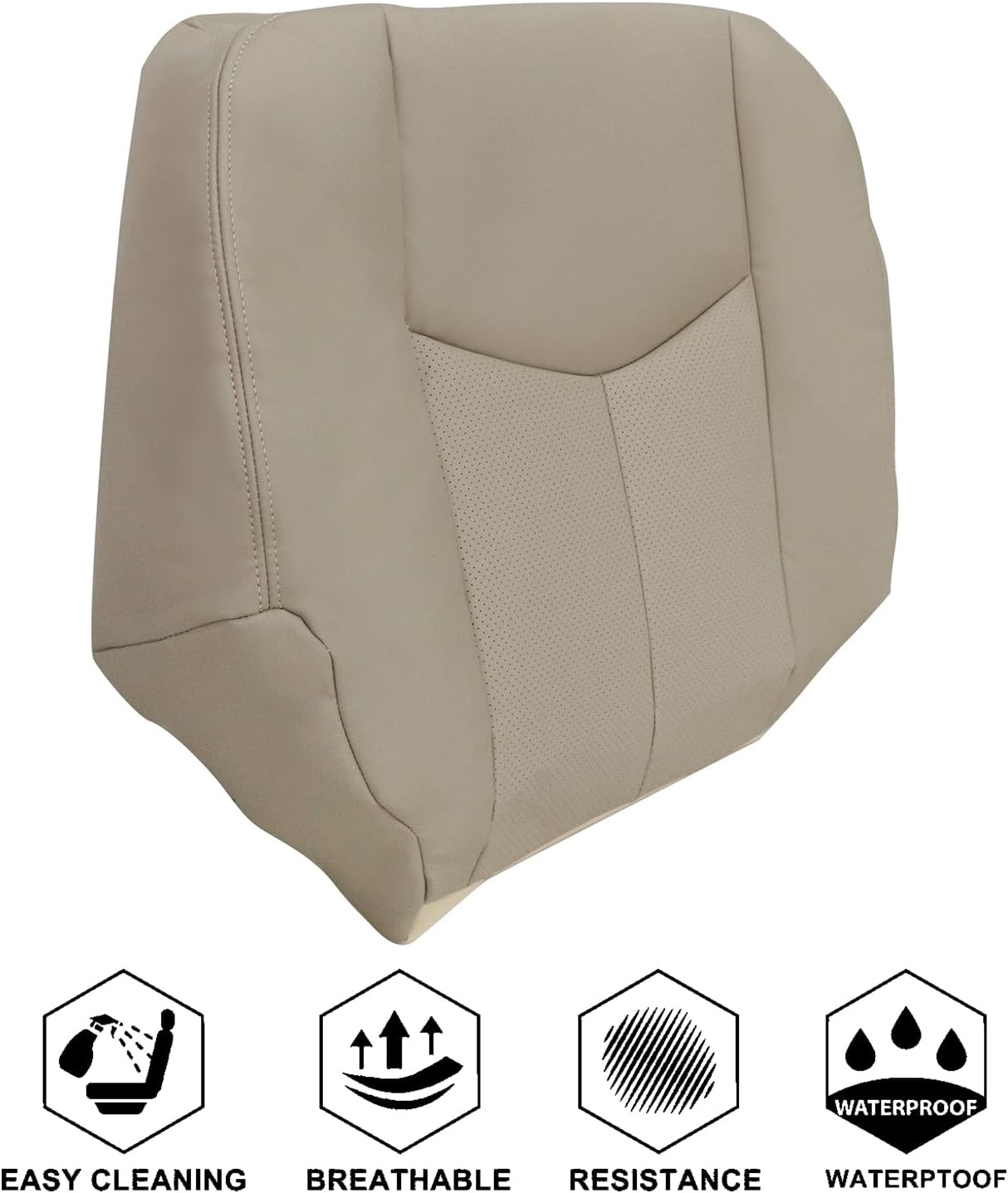 NLQR Front Passenger Side Bottom Replacement Seat Cover Microfiber Leather Tan #152 Compatible with Cadillac Escalade ESV EXT 2003 2004 2005 2006