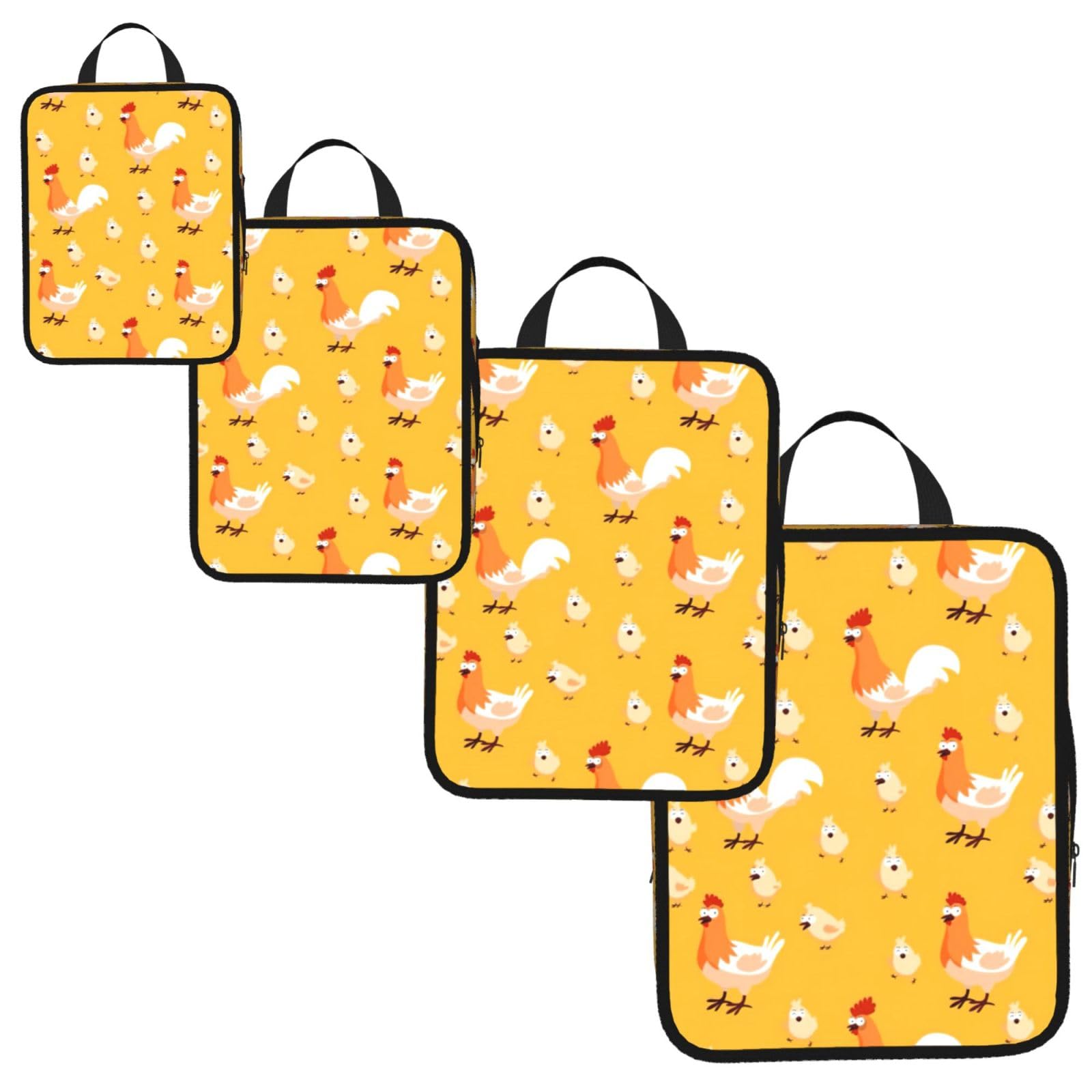 Chicken Chick Print 4 Set Compression Packing Cubes for Suitcases,Expandable Storage Bag Organizers