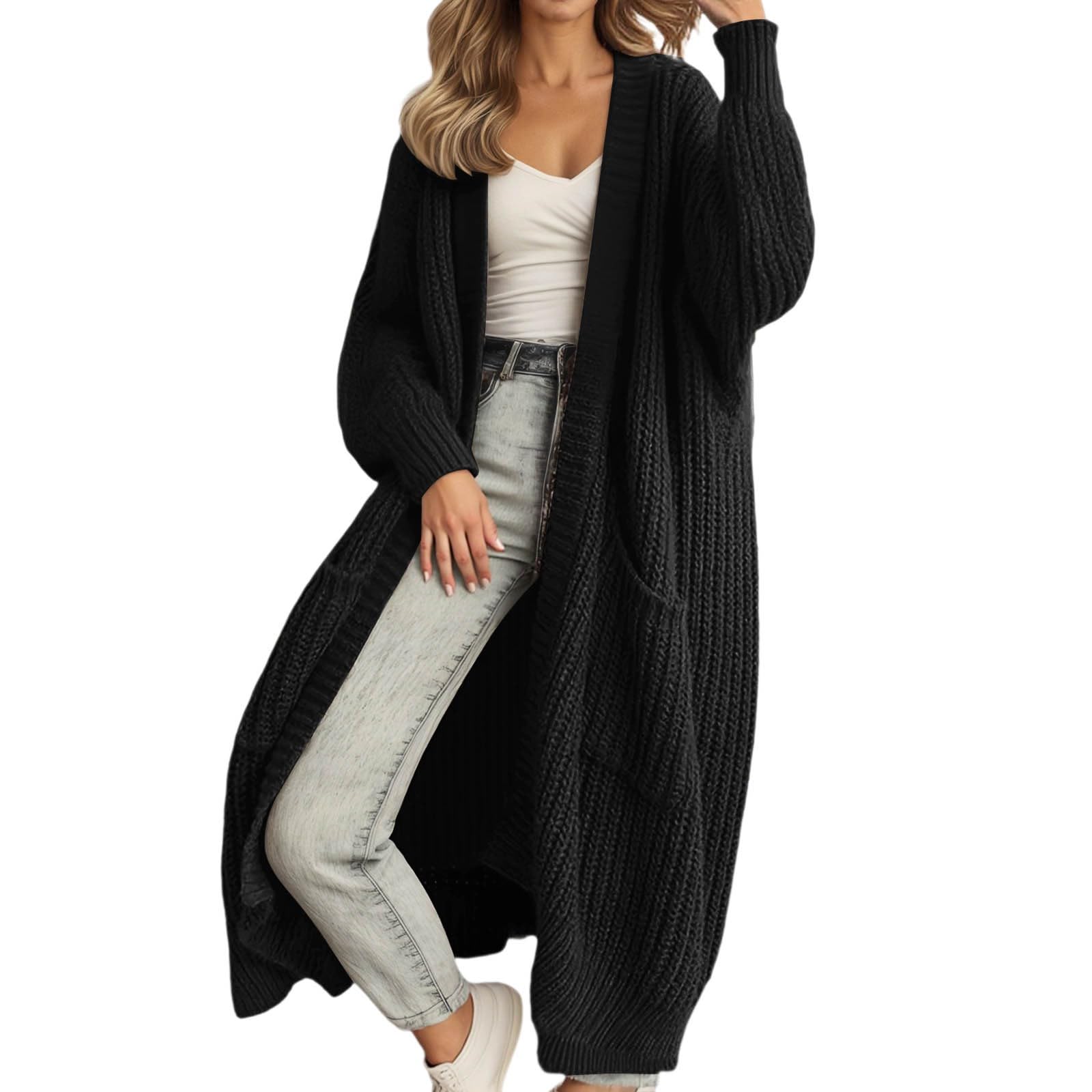 Fuzzy Sweater for Women Cardigan Open Front Knit Long Coatigan Dressy Casual Jacket Cozy Loose Fit Sweaters Outfits