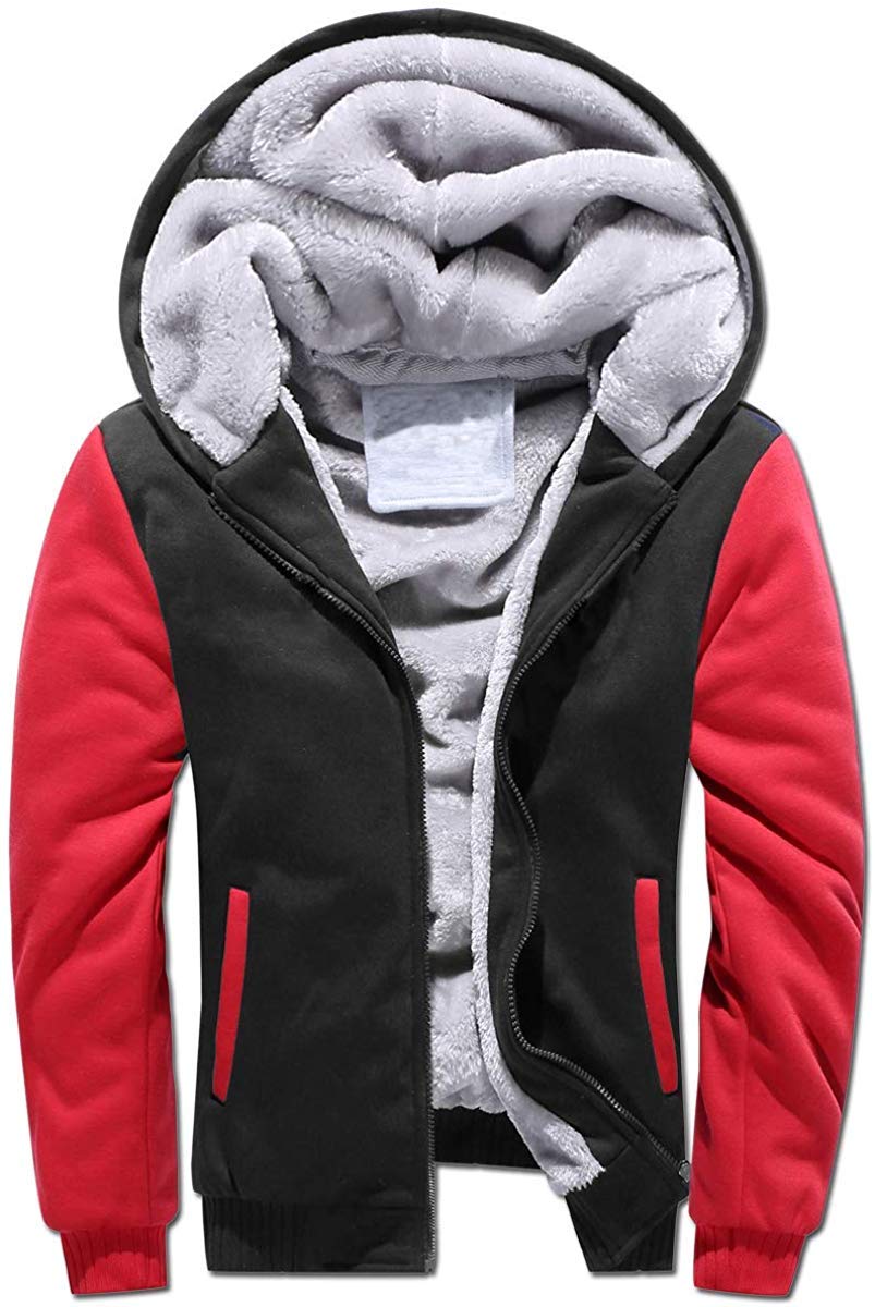 VSUSN Uomo Felpa con Cappuccio Manica Lunga Felpe con Cappuccio Vello Foderato Hoodies con Cerniera Cappotto Giacca Inverno Caldo