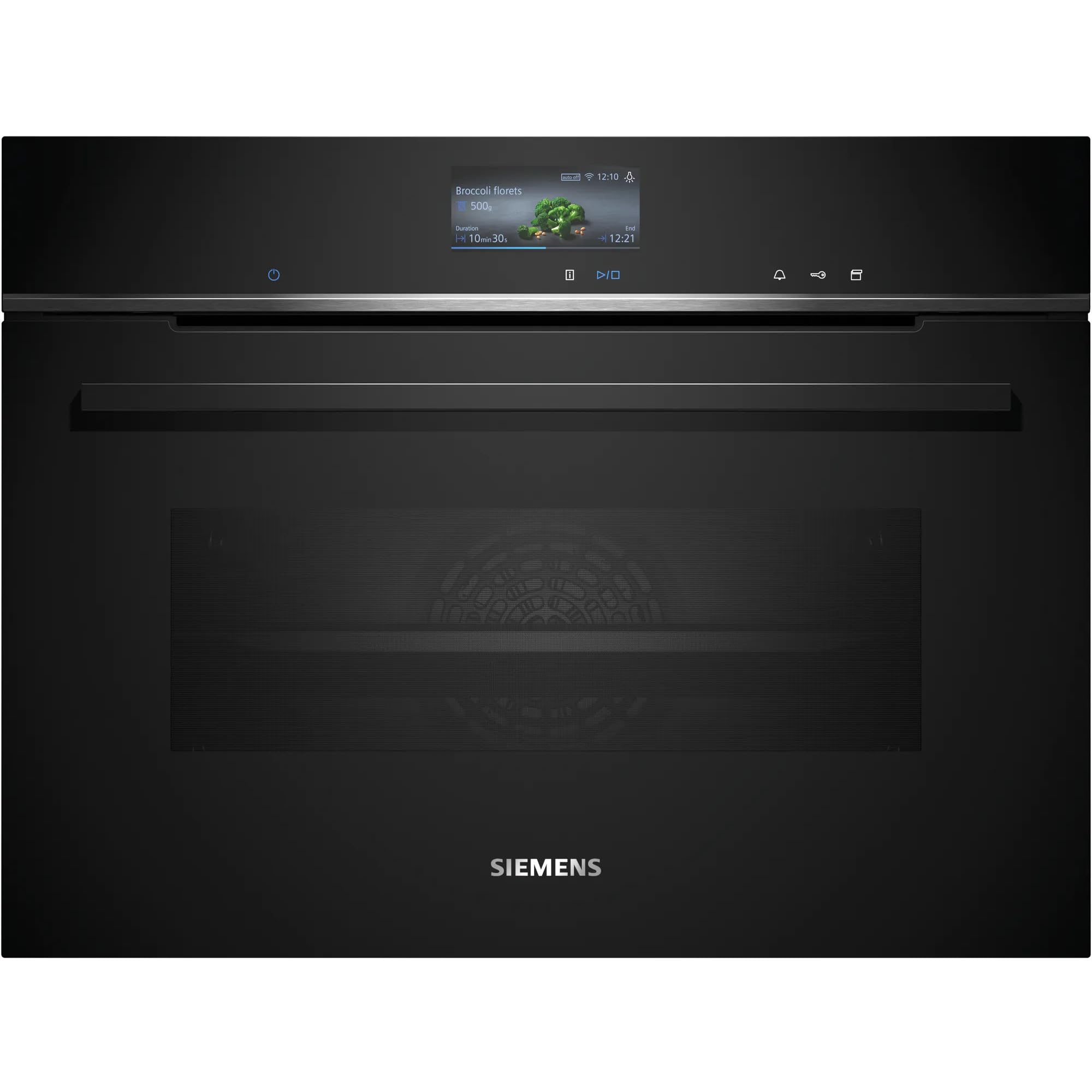 Siemens CS736G1B1, Smarter iQ700 Einbau-Kompaktdampfbackofen, 60 x 45 cm, Schwarz, Made in Germany, Dampfgaren, Hydrolyse Selbstreinigung, Touchscreen, Air Fry, 4D Heißluft, Backautomatik, Pizzastufe