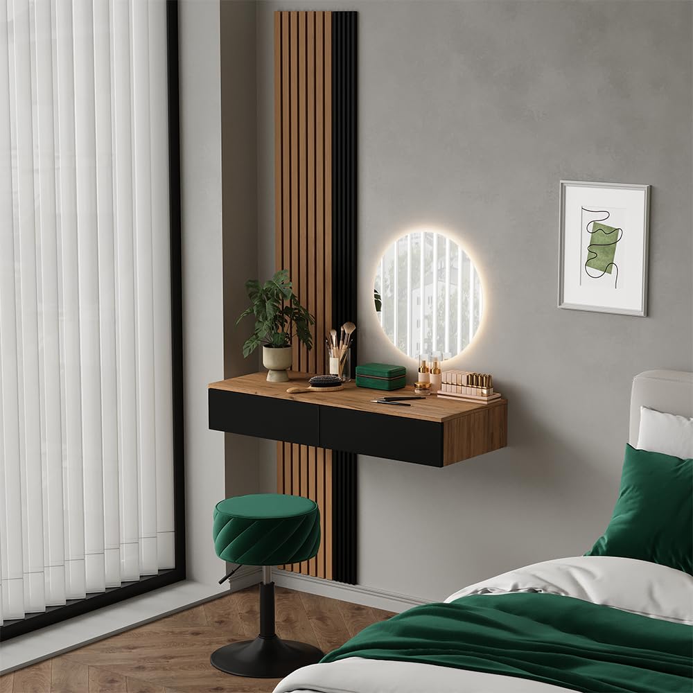 Vicco Tavolo da toeletta Melina, Quercia/nero, 100 cm | con 2 cassetti, Perfetto per una routine di bellezza organizzata