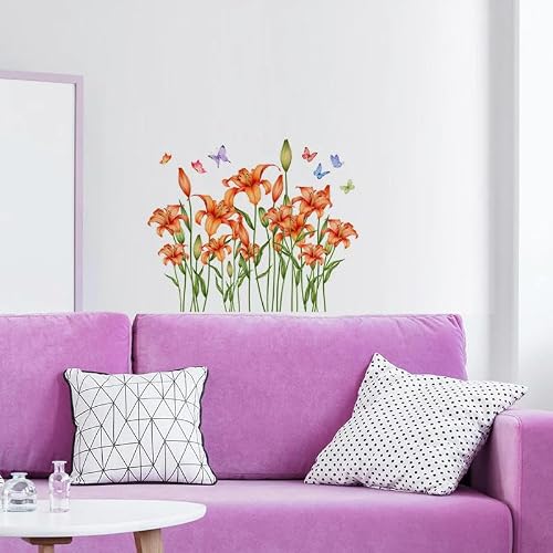 DOTUIARG Orange Flower Butterfly Wall Sticker Kids Room Background Home Decoration Mural Living Room Wallpaper Funny Decal