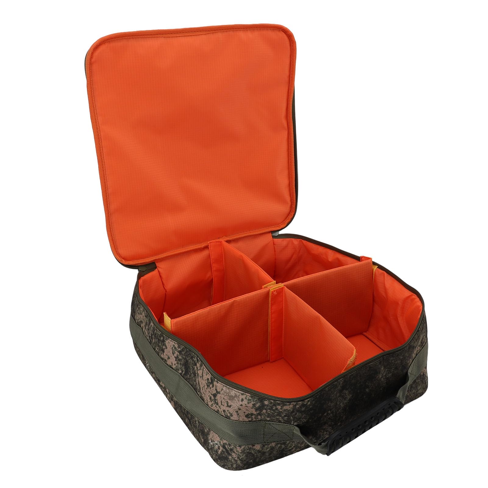 Custodia per Mulinello da Pesca, Borsa per Attrezzatura di Grande capacità, Contenitore Imbottito per Attrezzi con 4 Scomparti Regolabili e Tasca Foderata in Rete, Ideale per Mulinelli da