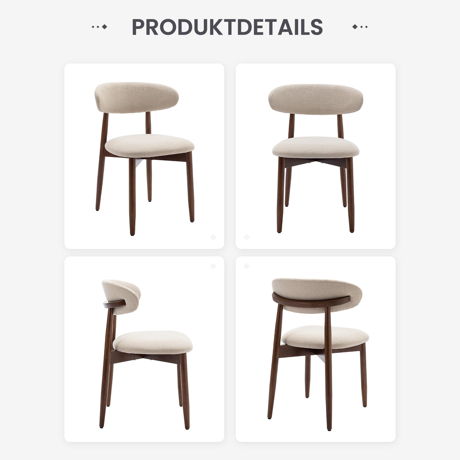 COLAMY Esszimmerstühle 2er Set, Polsternder Stühle Esszimmer mit Rückenlehne, Moderne Küchenstühle Gepolstert, Stoff Dining Chairs mit Back und Holzbeinen für Esszimmer, Küche, Restaurant, Beige