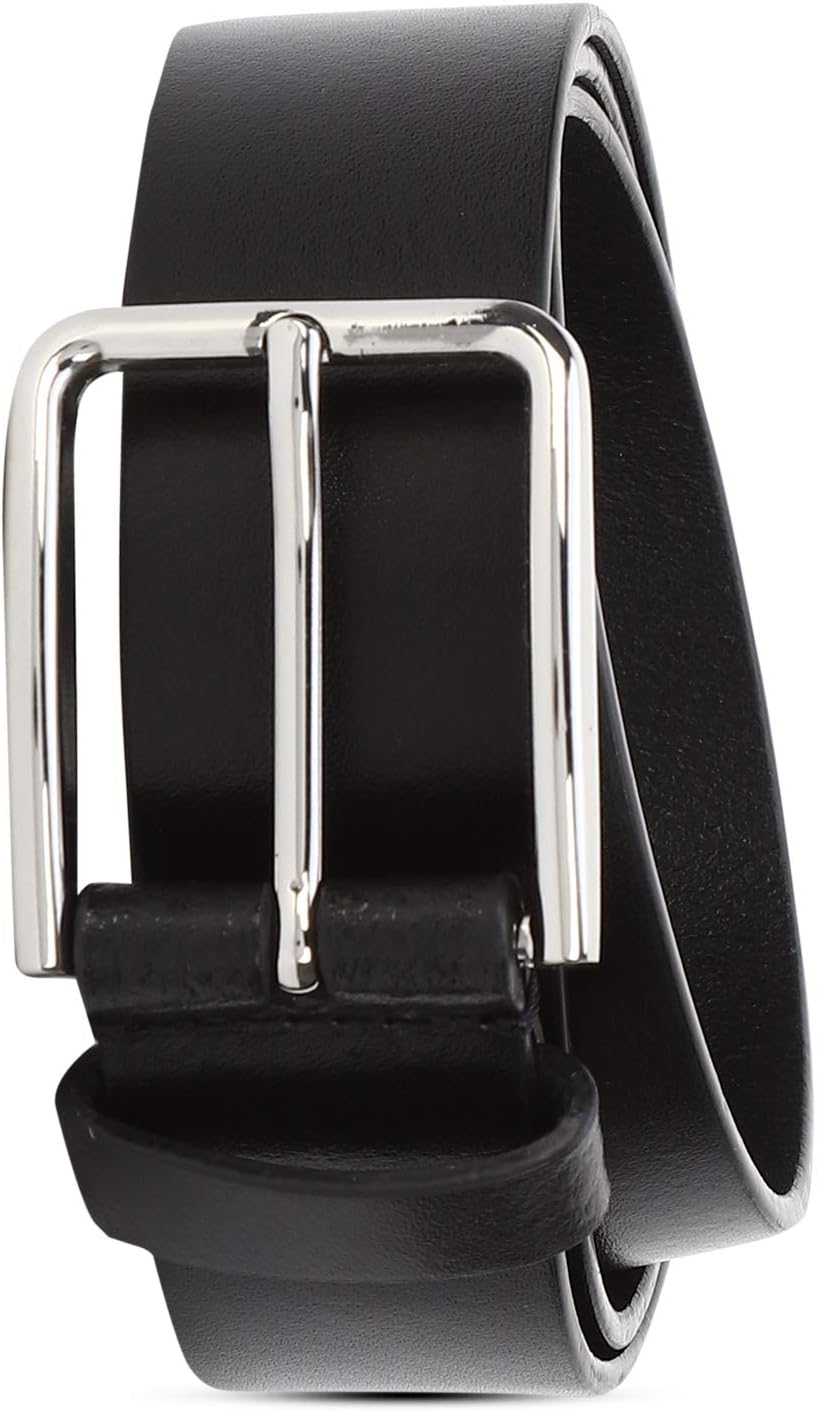 Louis Philippe Men Solid Formal Italian Leather with Shiny Nickel Buckle Belt