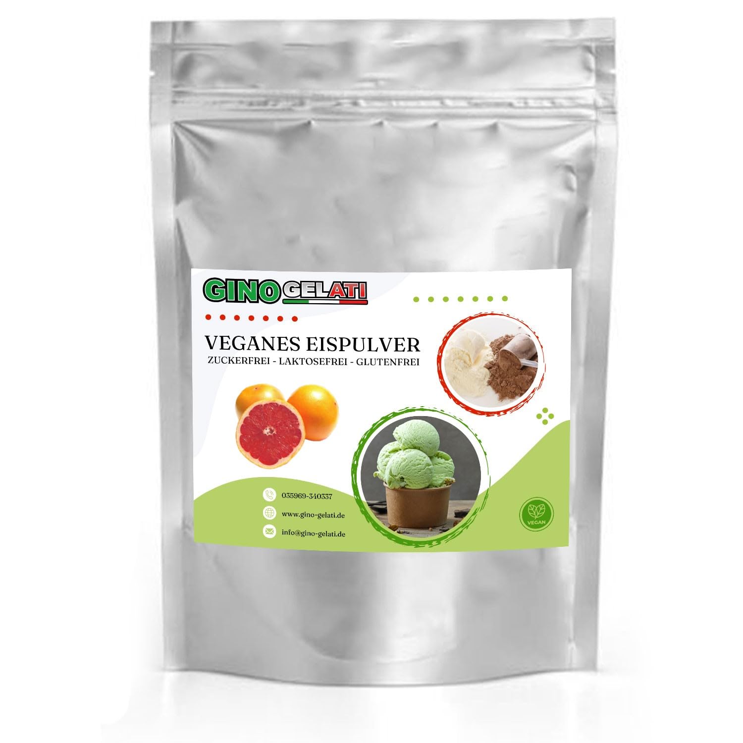 Gino Gelati Joghurt Veganes Eis Pulver Zucker-, laktosefrei, schnelle und einfache Zubereitung, mit natürlichem Aroma, Eispulver für Veganer geeignet, GMO-Frei (10 Kg, Joghurt Grapefruit)
