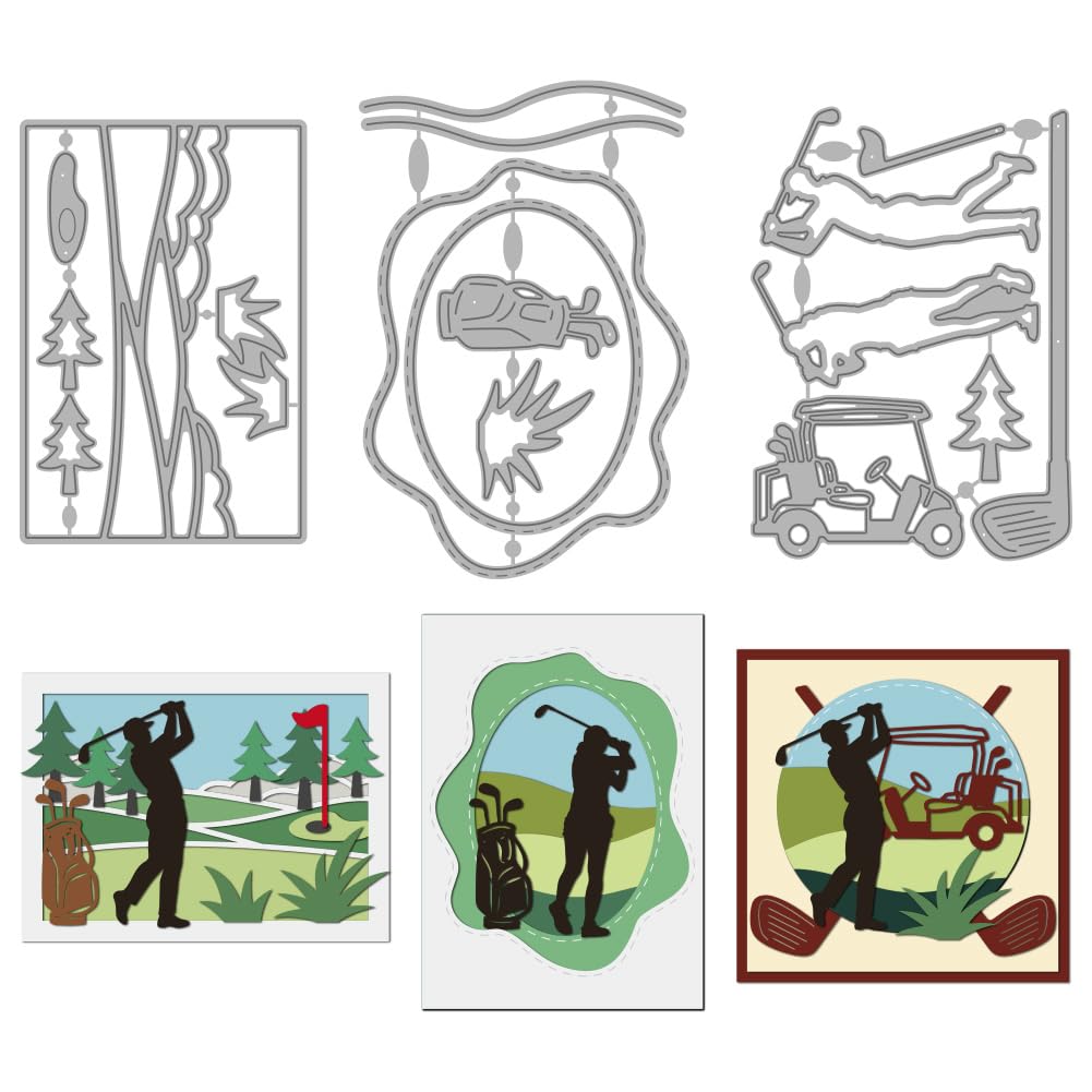 MAYJOYDIY Golf Theme Metal Die Cuts Golfer Swing Cutting Dies Bag Cue Cart Embossing Template Hole Flag Pitch Carbon Steel Cutting Stencils for Card Making Scrapbooking Album Gift Decoration