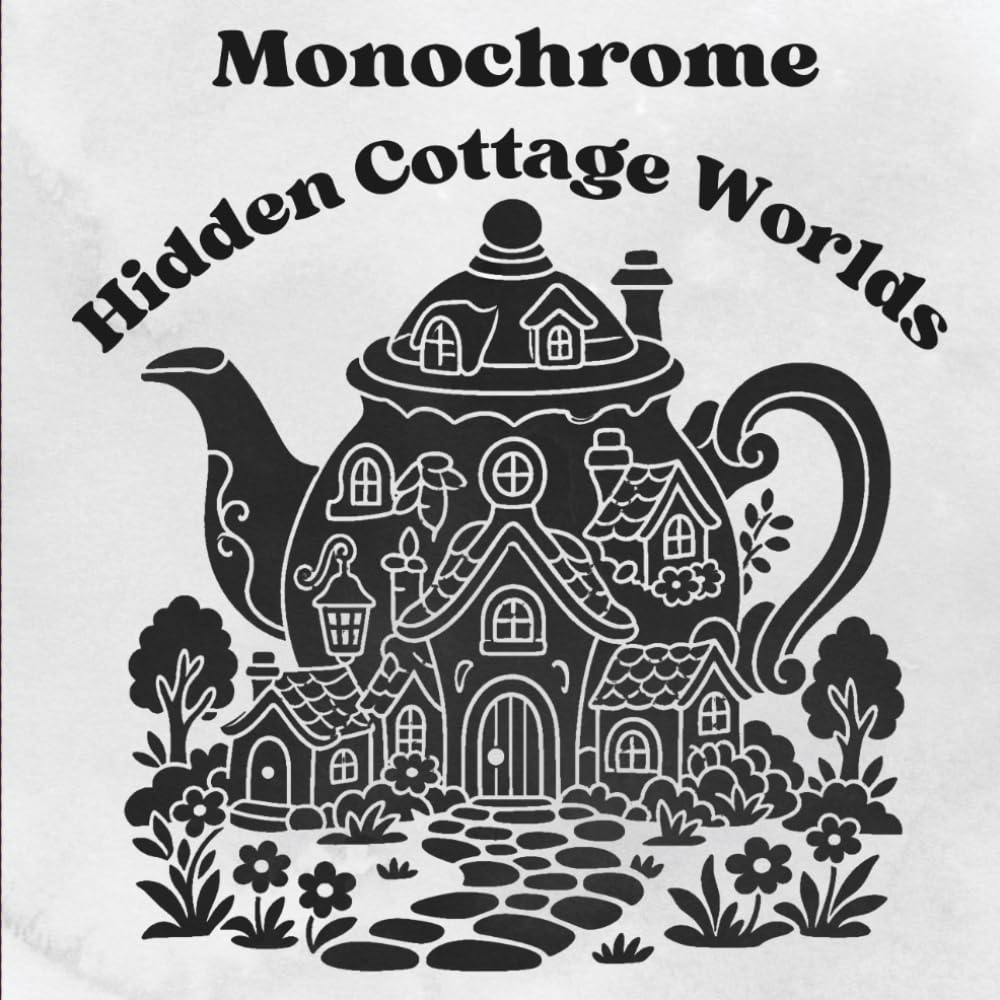 Monochrome Hidden Cottage Worlds: 40 Charming Cottage Worlds to Color and Enjoy: A Relaxing Dotted-Guide Coloring Adventure