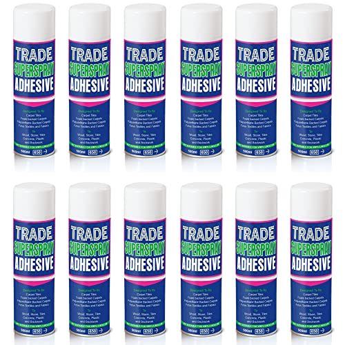 Trade Super Spray Contact Adhesive- All Purpose High Bond Strength Adhesive Spray for Bonding Cork, Leather, Rubber, Metals, Wood, Chipboard, Hardboard, Laminated Plastics - (Pack of 12)