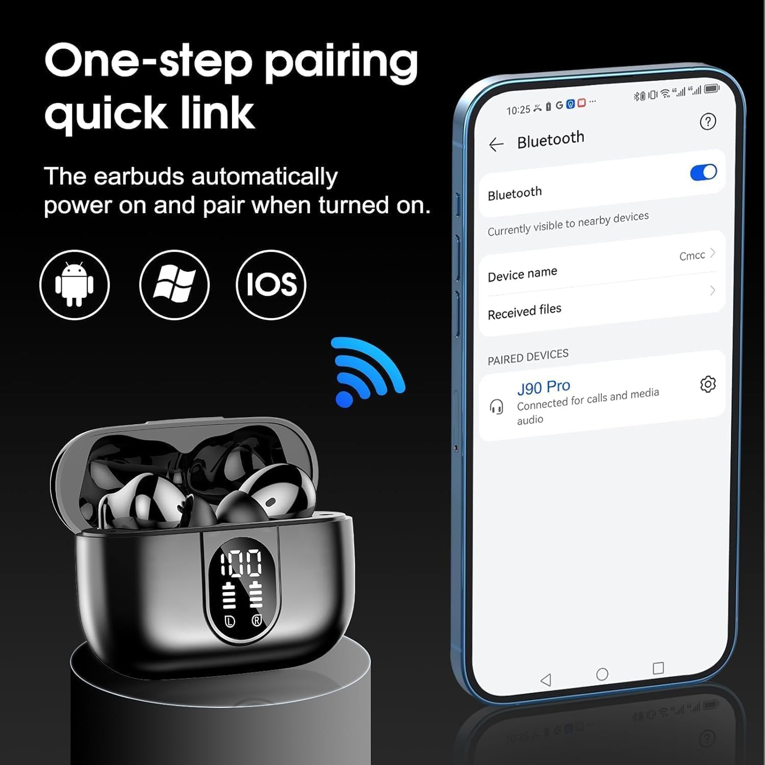 Wireless Earbuds, 2026 Bluetooth 5.4 Headphones, 50H Playtime Ear buds HiFi Stereo with 4 ENC Noise Cancelling Mics, IP7 Waterproof Earbuds with LED Display, Fast Charging, In Ear Earphones Deep Bass — view 6