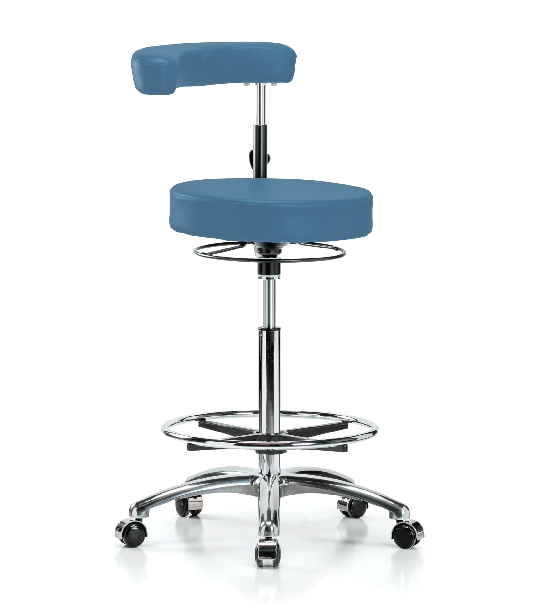 Perch Chrome Dental Stool w/Foot Ring, Casters, 24.5-34.5", Colonial Blue
