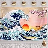 Establezca un ambiente animado: esta gran ola con decoración de pared de la montaña Fuji es adecuada para la decoración del hogar, colgantes de pared, manteles, decoración de dormitorios, sábanas de picnic, chales de playa, fundas de sofás, tapices de porches, etc.; Usando este tapiz de ondas en su habitación, hará que su habitación esté llena de sentido artístico