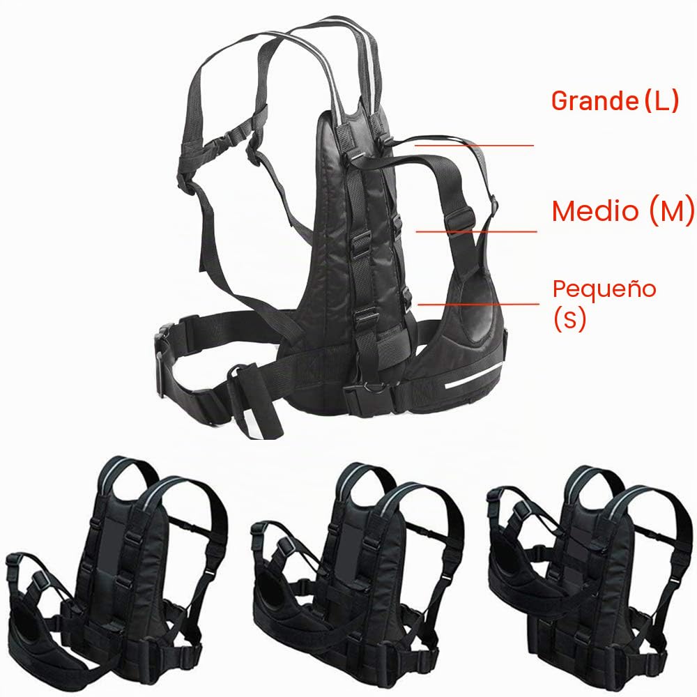 Arnés de motocicleta infantil Jolik ajustable con dos asas, material transpirable en negro